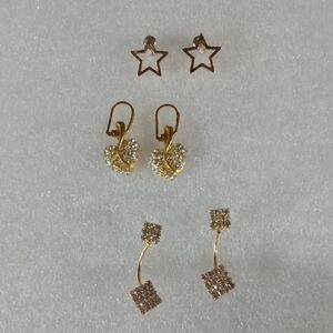 3 Sets Of Gold Tone Earrings #A381